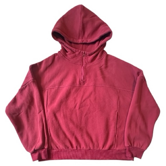 PrettyGarden | Cropped Quarter Zip Pullover Burgundy Hoodie | Size L | NWOT - Picture 6 of 14